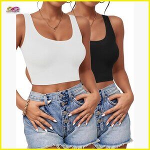 Crop Tank Tops Racerback Athletic Fit Sleeveless Workout Casual Basic